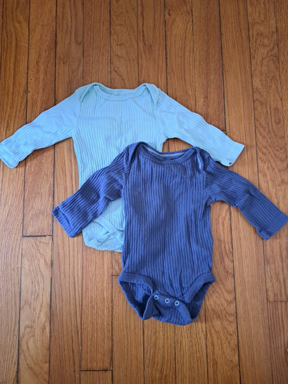 cloud island Ribbed Long-Sleeve One-Piece Bodysuits - Light Blue & Blue